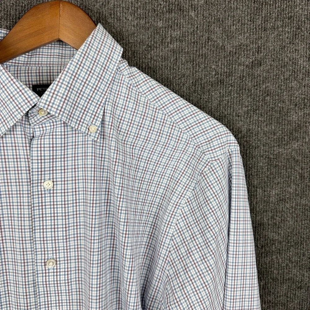 Peter Millar Crown Crafted Button Down Shirt Medium M Blue Red Check Plaid